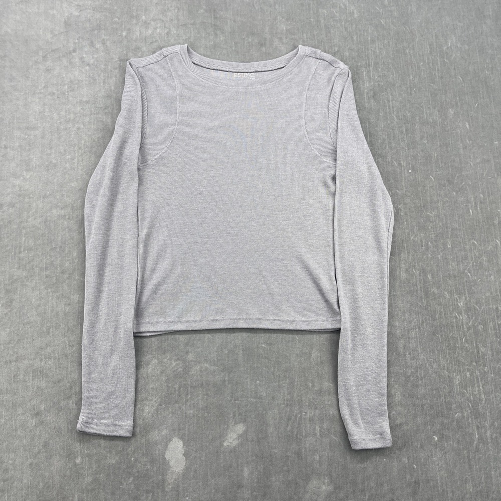 Est. Pac Women Small Grey Long Sleeve Ribbed Cropped Crew Neck Top